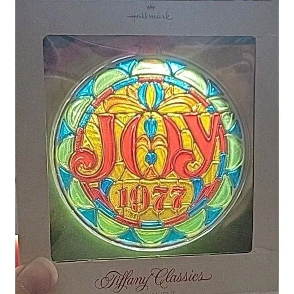 VTG Hallmark "Joy" Tiffany Classics Acrylic Ornament Dated 1977, In Original Box